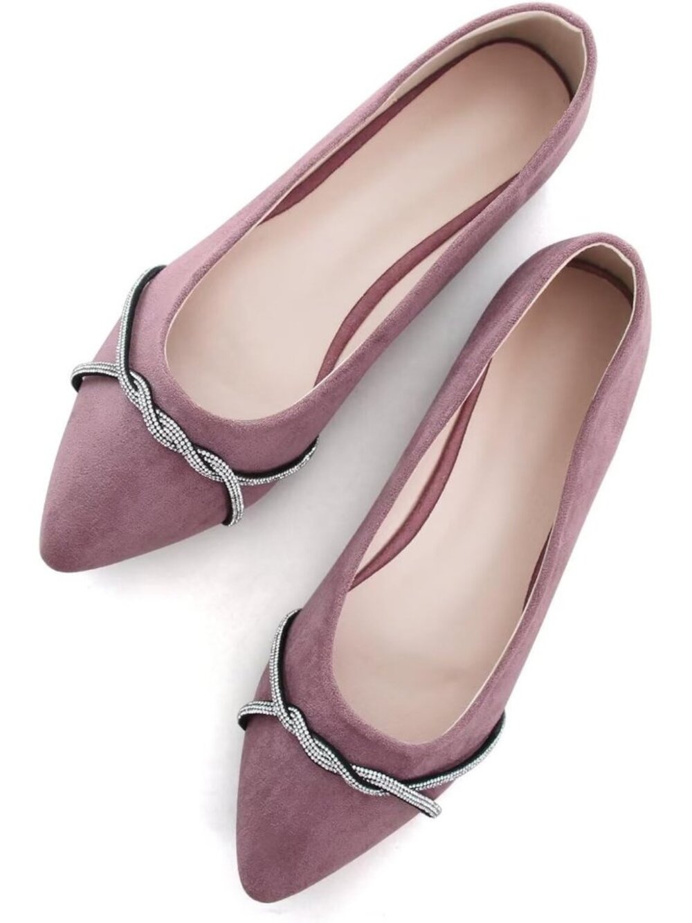 Women's F Pinkish Gray Chain Ballet Flat Fashion Pointed Toe Slip On Dress Shoes